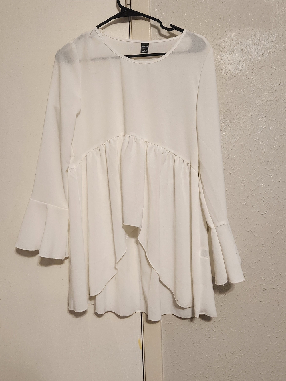White Long-Sleeve Ruffle Hem Women’s Top